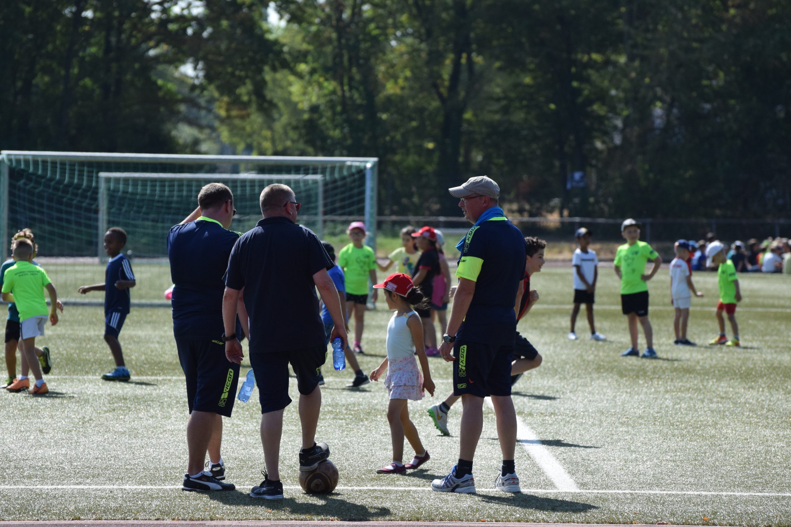 Federball und im Hintergrund zwei spielende Sportler